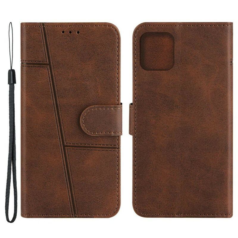 δερματινη Κάλυμμα iPhone 13 Pro Max Μαύρο Geo Leather Εφέ Με Τιράντες Πρωτότυπος