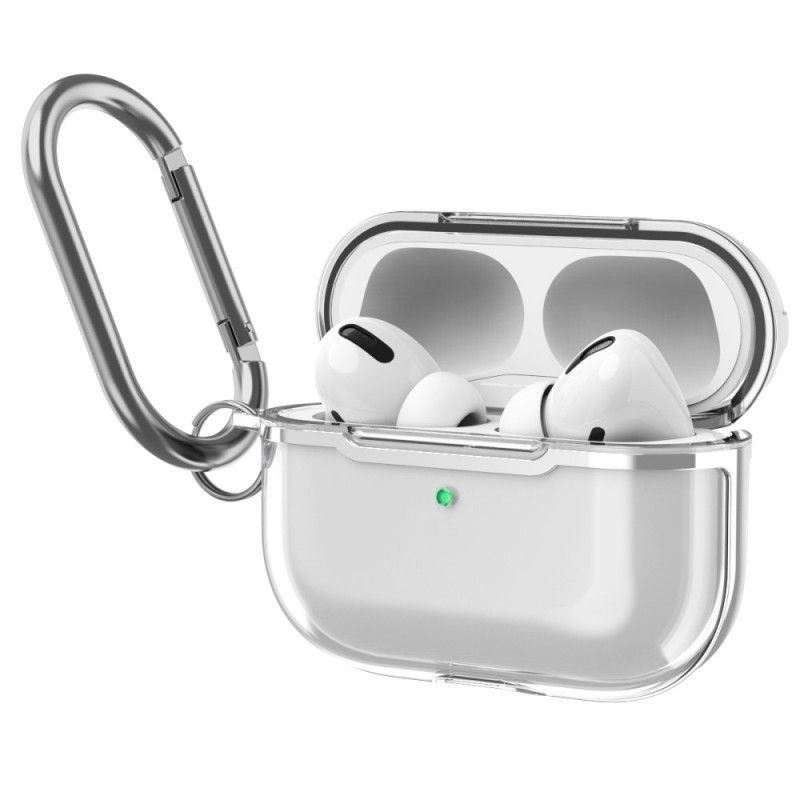 Κάλυμμα AirPods Pro Γκρι Διάφανο Μεταλλικό Σχέδιο Με Καραμπίνερ