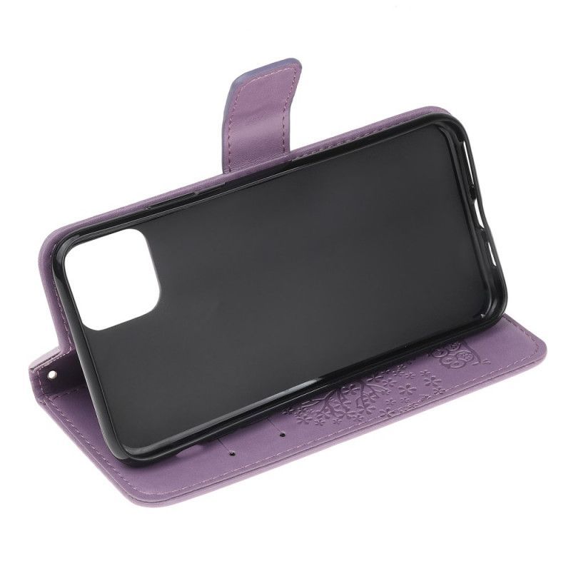 Κάλυμμα Folio iPhone 11 Μαύρο Κουκουβάγιες Δέντρων Και Στρινγκ