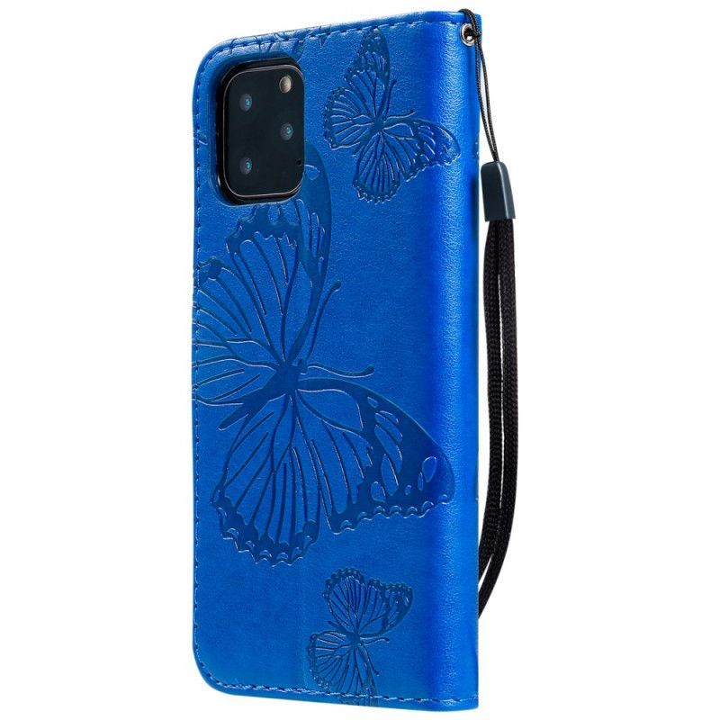 Κάλυμμα Folio iPhone 11 Pro Σκούρο Μπλε Γιγάντιες Πεταλούδες Στρινγκ