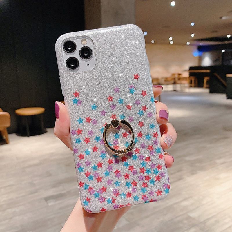 Κάλυμμα Για iPhone 11 Pro Max Λευκό Glitter Stars Ring-Holder