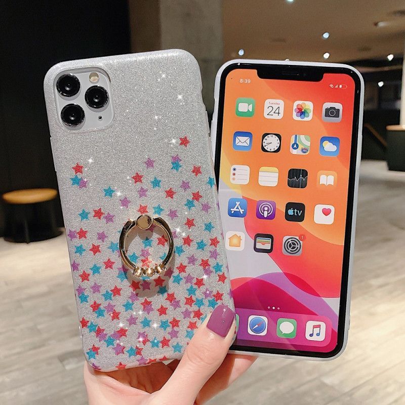 Κάλυμμα Για iPhone 11 Pro Max Λευκό Glitter Stars Ring-Holder