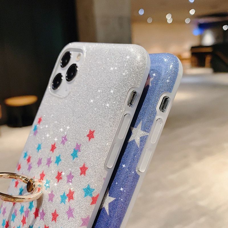 Κάλυμμα Για iPhone 11 Pro Max Λευκό Glitter Stars Ring-Holder