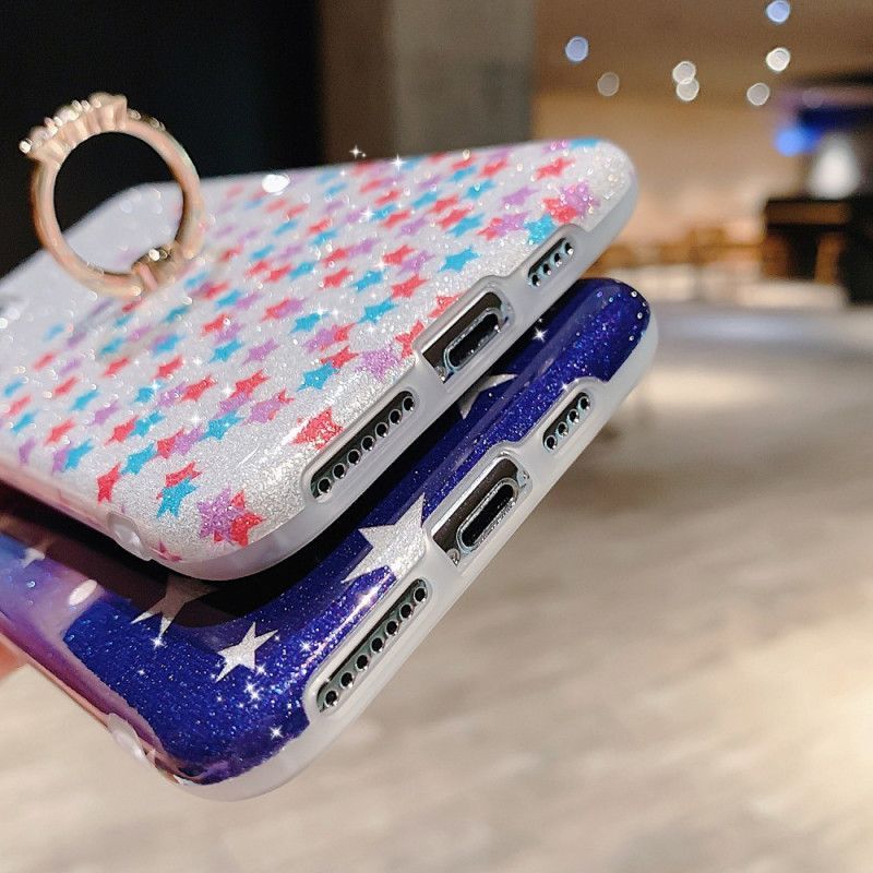 Κάλυμμα Για iPhone 11 Pro Max Λευκό Glitter Stars Ring-Holder