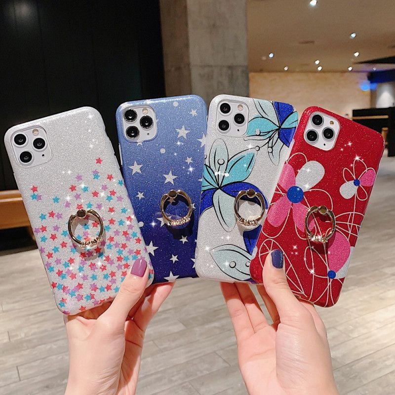 Κάλυμμα Για iPhone 11 Pro Max Λευκό Glitter Stars Ring-Holder