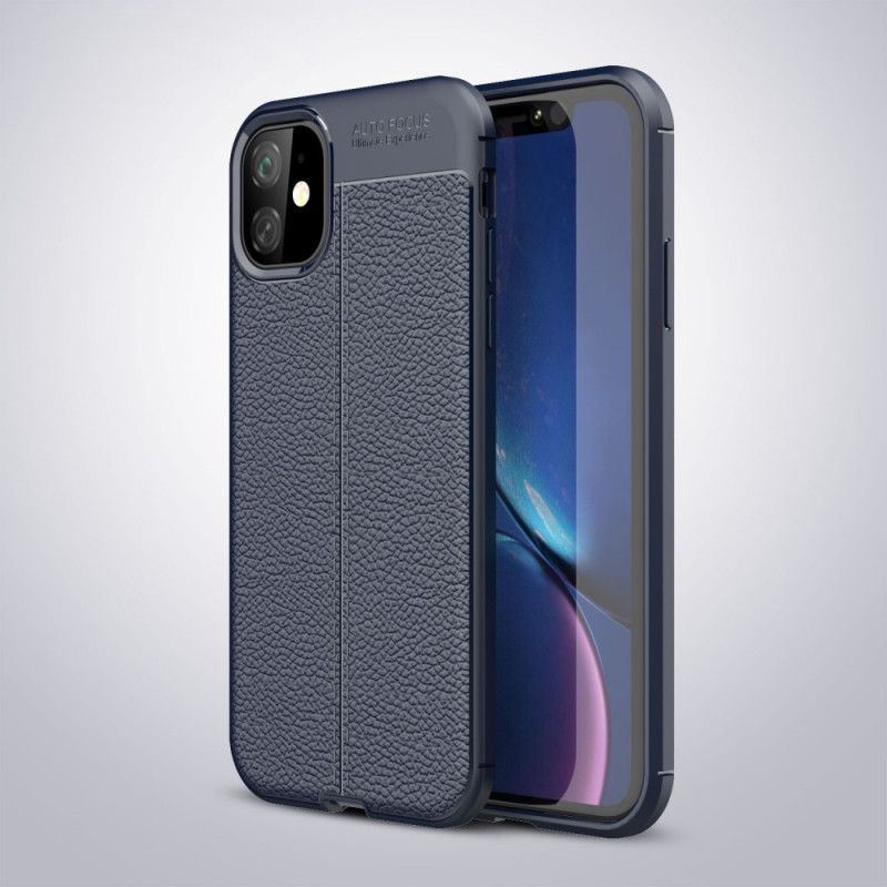 Κάλυμμα iPhone 11 Μαύρο Εφέ Δέρματος Λίτσι Διπλής Γραμμής Πρωτότυπος