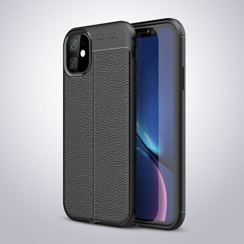 Κάλυμμα iPhone 11 Μαύρο Εφέ Δέρματος Λίτσι Διπλής Γραμμής Πρωτότυπος