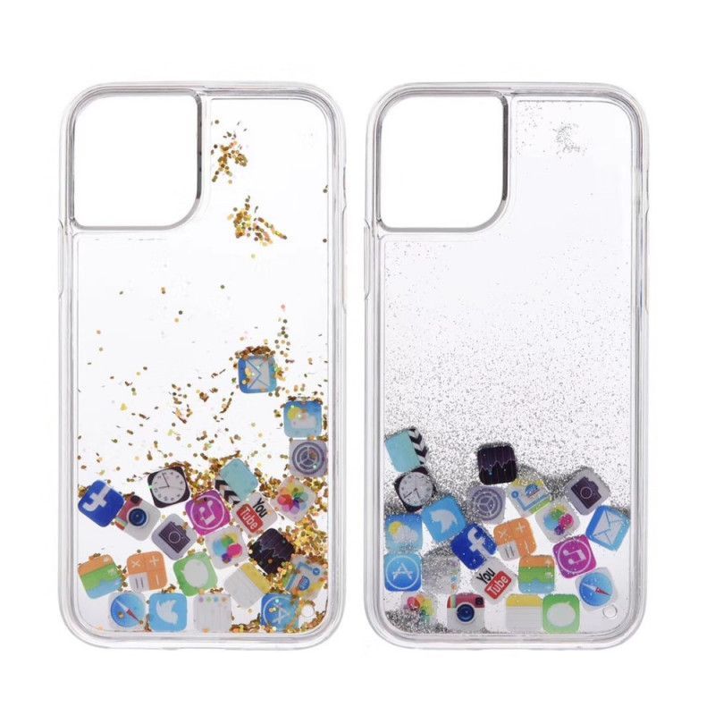 Κάλυμμα iPhone 11 Pro Ασήμι Glitter Εικονίδια Εφαρμογής