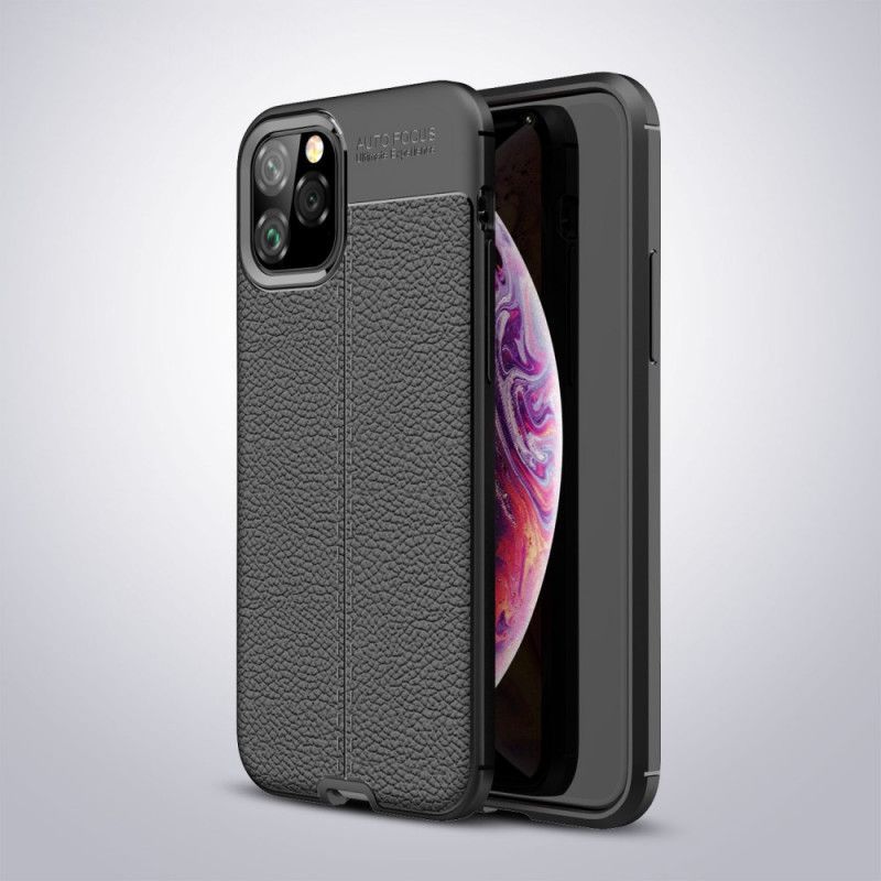 Κάλυμμα iPhone 11 Pro Μαύρο Εφέ Δέρματος Λίτσι Διπλής Γραμμής