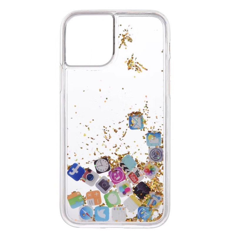 Κάλυμμα iPhone 11 Pro Max Ασήμι Glitter Εικονίδια Εφαρμογής