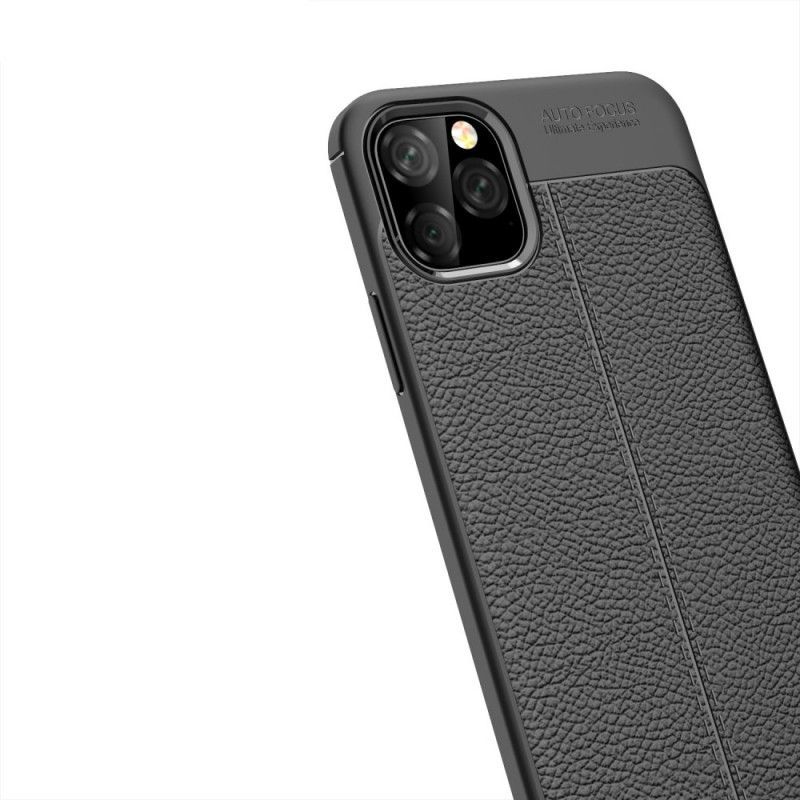 Κάλυμμα iPhone 11 Pro Max Μαύρο Εφέ Δέρματος Λίτσι Διπλής Γραμμής Πρωτότυπος