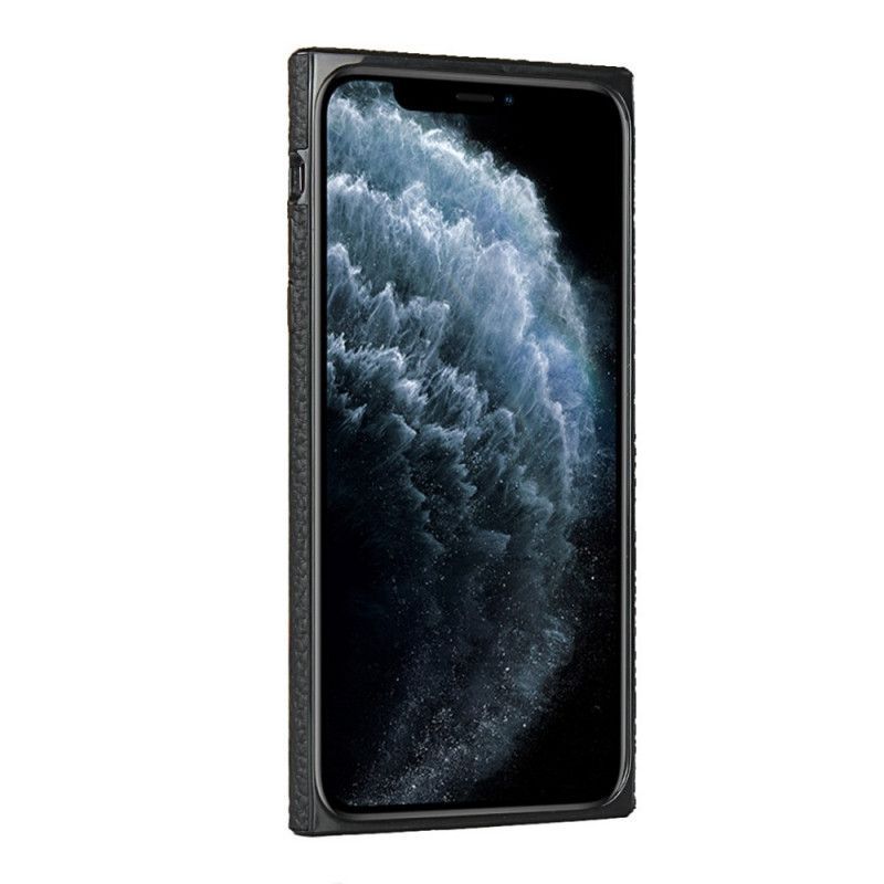 Κάλυμμα iPhone 11 Pro Max Μαύρο Γνήσιο Δέρμα Λίτσι Με Λουράκι σιλικόνης