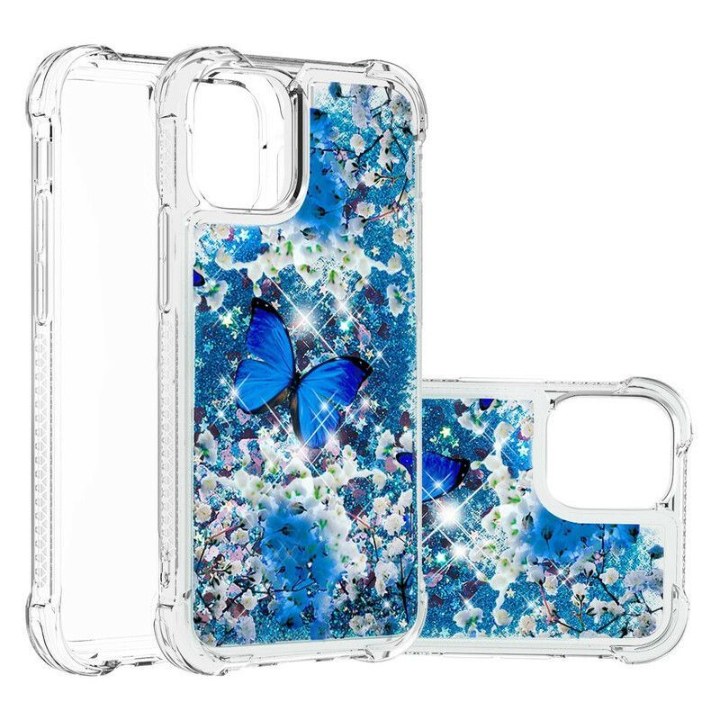 Κάλυμμα iPhone 13 Pro Max Glitter Μπλε Πεταλούδες