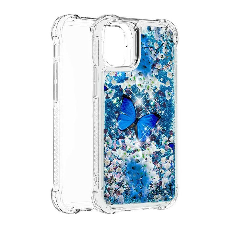 Κάλυμμα iPhone 13 Pro Max Glitter Μπλε Πεταλούδες