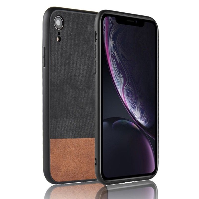 Κάλυμμα iPhone XR Μαύρο Απομίμηση Δέρματος Δίχρωμη