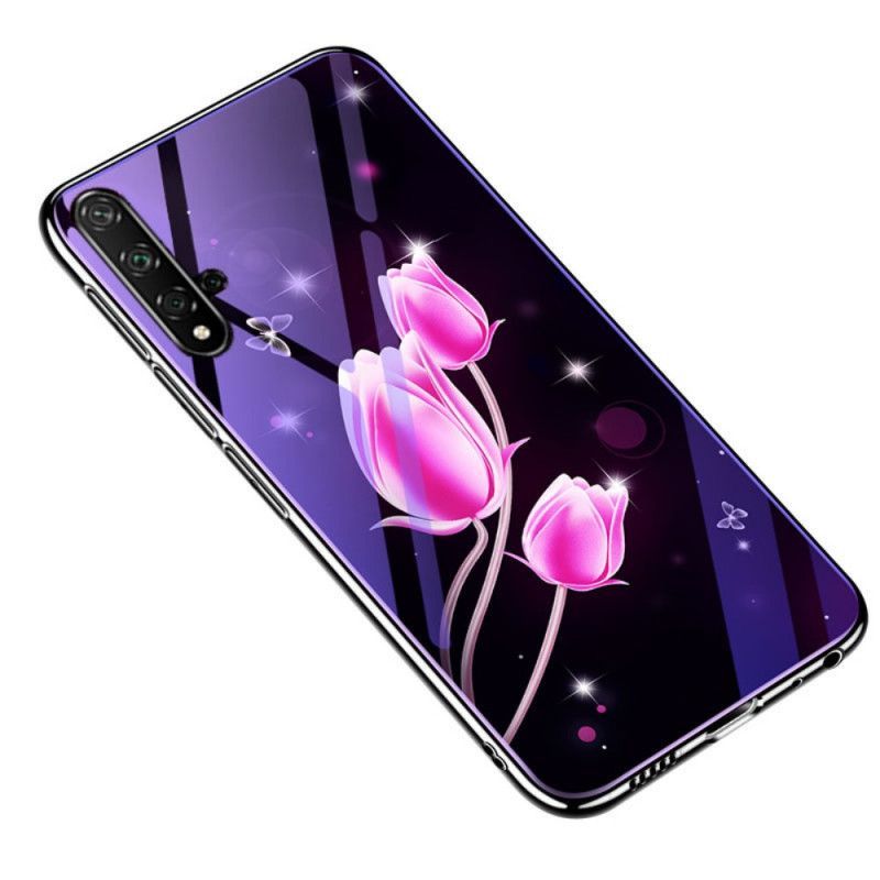 Κάλυμμα Honor 20 Ματζέντα / Huawei Nova 5T Tempered Glass Και Floral Σιλικόνη