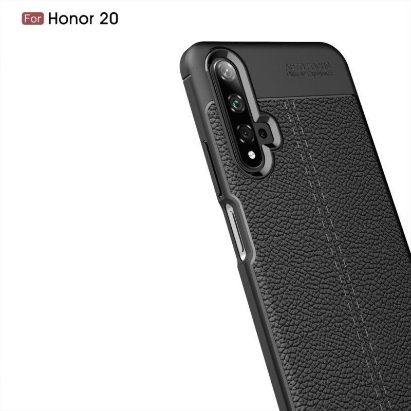 Κάλυμμα Honor 20 Μαύρο / Huawei Nova 5T Διπλής Γραμμής Λίτσι Εφέ Δέρματος σιλικόνης