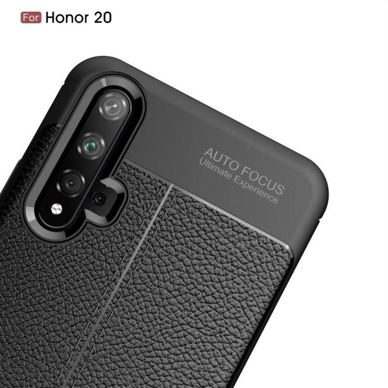 Κάλυμμα Honor 20 Μαύρο / Huawei Nova 5T Διπλής Γραμμής Λίτσι Εφέ Δέρματος σιλικόνης