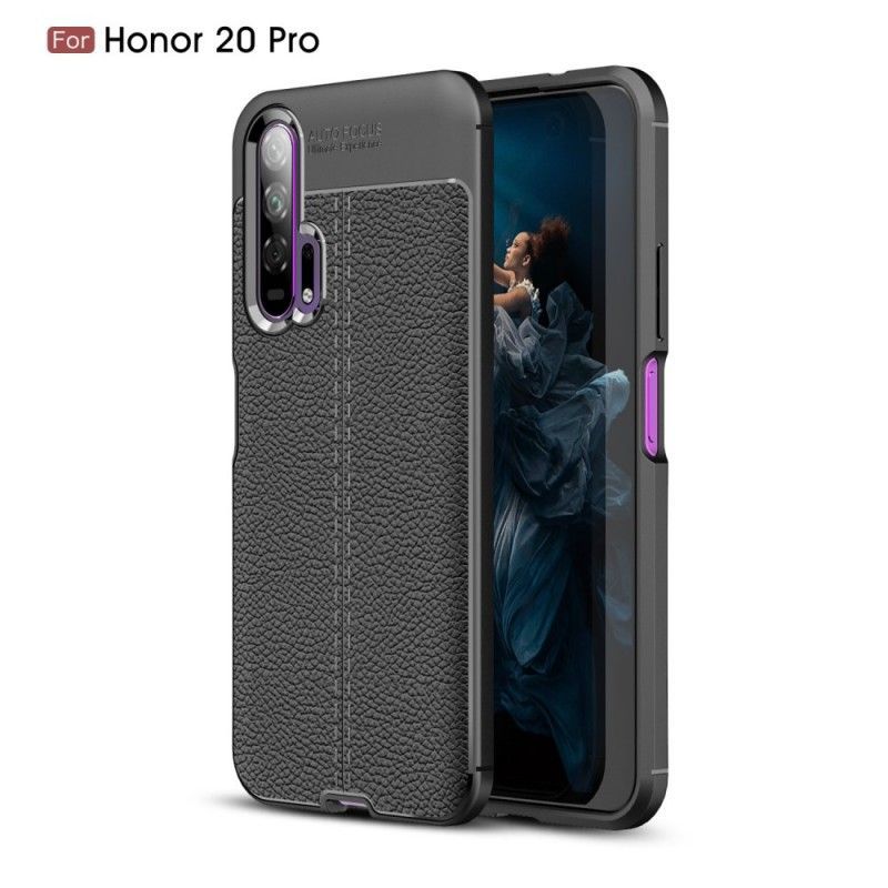 Κάλυμμα Honor 20 Pro Μαύρο Εφέ Από Δέρμα Λίτσι Διπλής Γραμμής