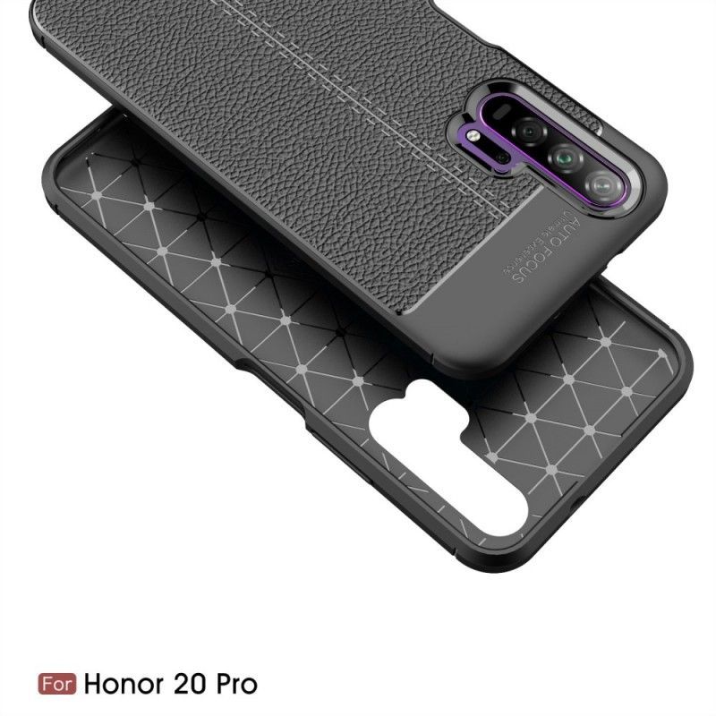 Κάλυμμα Honor 20 Pro Μαύρο Εφέ Από Δέρμα Λίτσι Διπλής Γραμμής