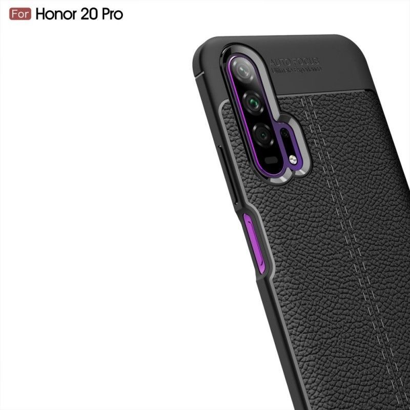 Κάλυμμα Honor 20 Pro Μαύρο Εφέ Από Δέρμα Λίτσι Διπλής Γραμμής