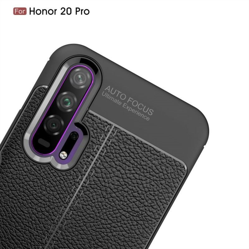 Κάλυμμα Honor 20 Pro Μαύρο Εφέ Από Δέρμα Λίτσι Διπλής Γραμμής