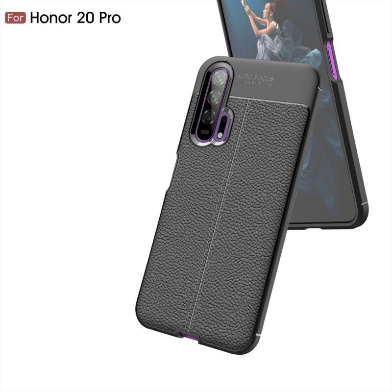 Κάλυμμα Honor 20 Pro Μαύρο Εφέ Από Δέρμα Λίτσι Διπλής Γραμμής