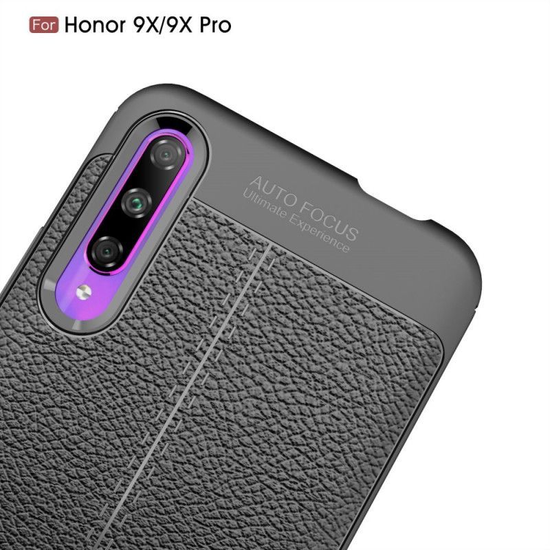 Κάλυμμα Honor 9X Pro Μαύρο Εφέ Από Δέρμα Λίτσι Διπλής Γραμμής σιλικόνης