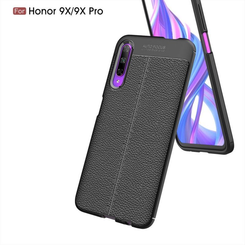 Κάλυμμα Honor 9X Pro Μαύρο Εφέ Από Δέρμα Λίτσι Διπλής Γραμμής σιλικόνης