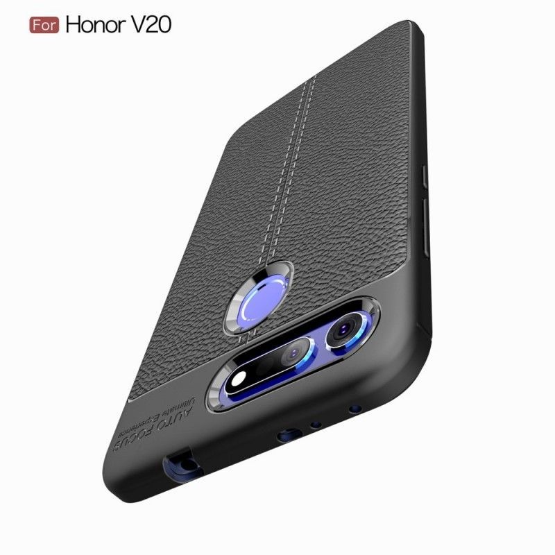 Κάλυμμα Honor View 20 Μαύρο Εφέ Από Δέρμα Λίτσι Διπλής Γραμμής Πρωτότυπος