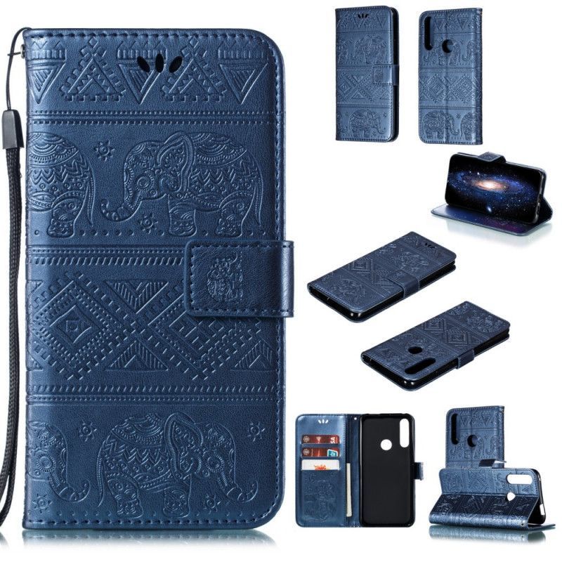 Κάλυμμα Huawei P Smart Z / Honor 9X Ματζέντα Faux Leather Φυλετικοί Ελέφαντες