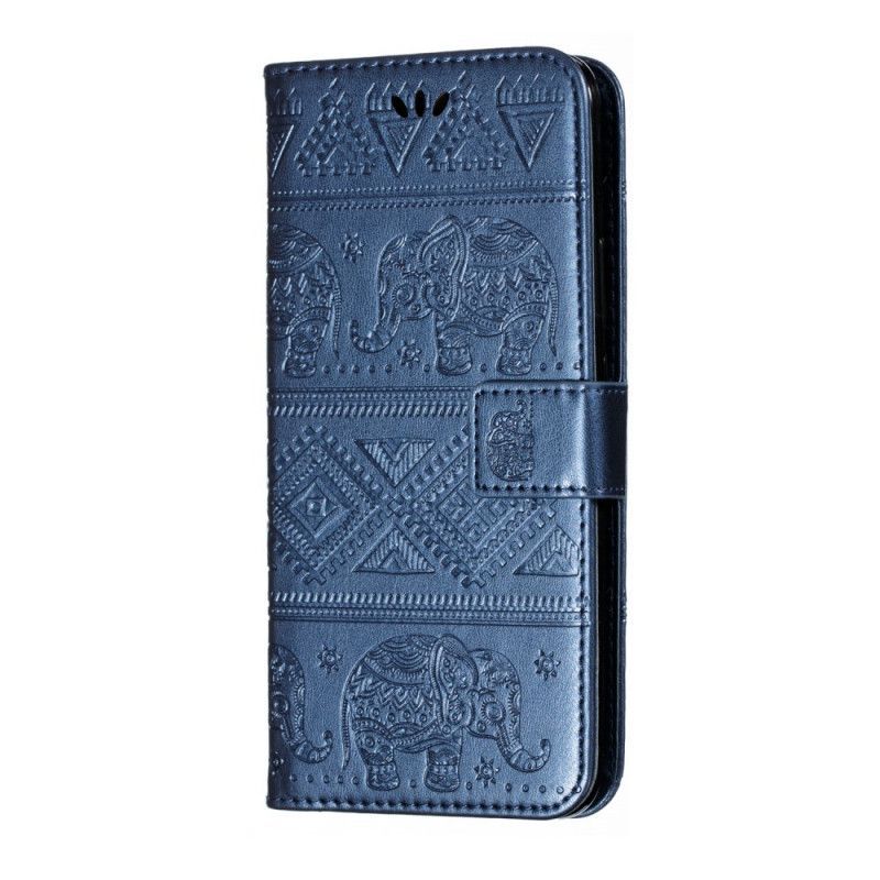 Κάλυμμα Huawei P Smart Z / Honor 9X Ματζέντα Faux Leather Φυλετικοί Ελέφαντες