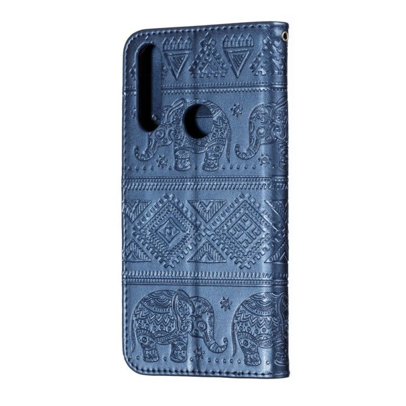 Κάλυμμα Huawei P Smart Z / Honor 9X Ματζέντα Faux Leather Φυλετικοί Ελέφαντες