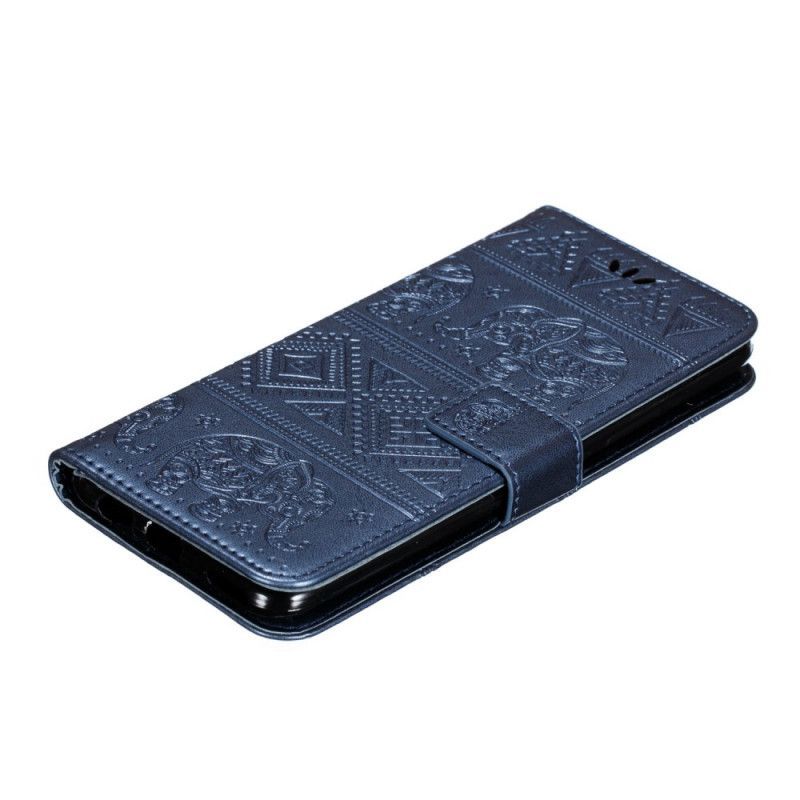 Κάλυμμα Huawei P Smart Z / Honor 9X Ματζέντα Faux Leather Φυλετικοί Ελέφαντες