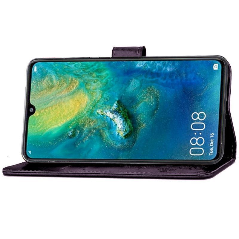 δερματινη Κάλυμμα Για Huawei Mate 20 Μαύρο Floral Print Καπέλο Πρίγκιπας