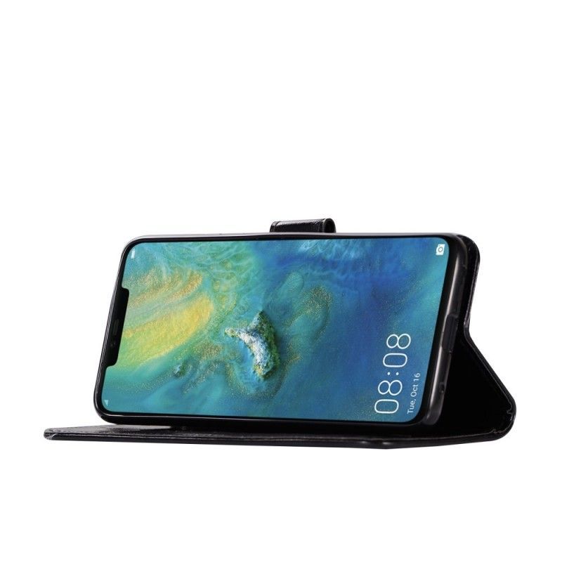 δερματινη Κάλυμμα Για Huawei Mate 20 Pro Μαύρο Strappy Vintage Δερμάτινο Εφέ