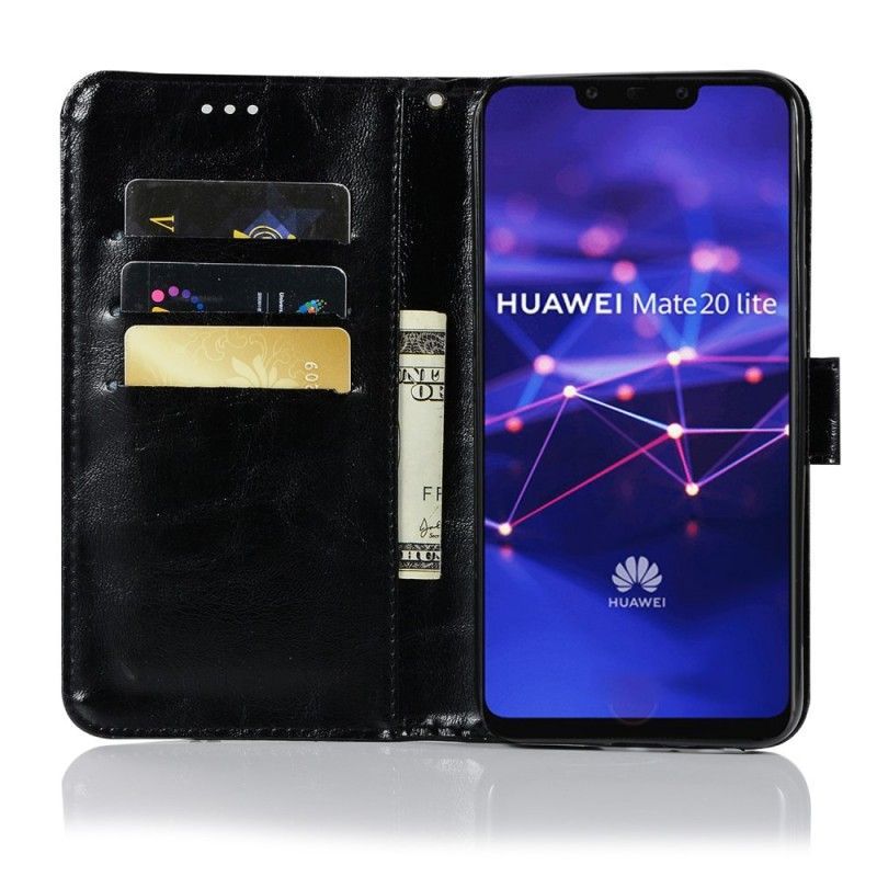 δερματινη Κάλυμμα Huawei Mate 20 Lite Μαύρο Vintage Δερμάτινο Εφέ Strappy