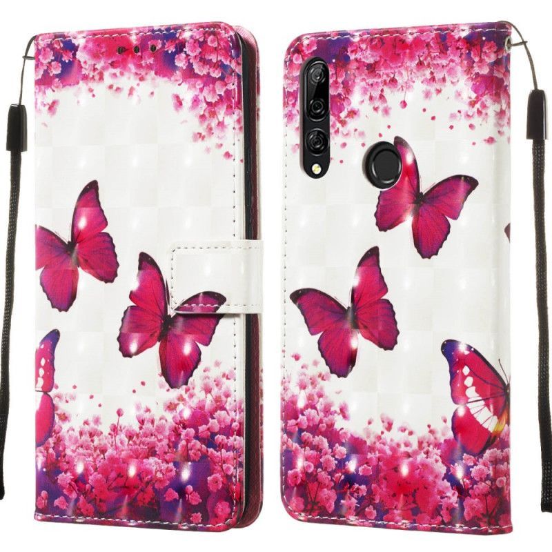 δερματινη Κάλυμμα Huawei P Smart Z / Τιμή 9X Red Thong Butterflies