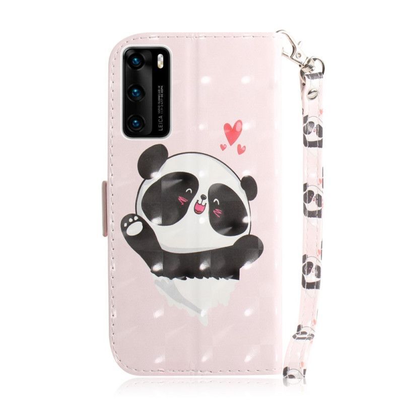 δερματινη Κάλυμμα Huawei P40 Αγάπη Panda Με Λουράκι σιλικόνης