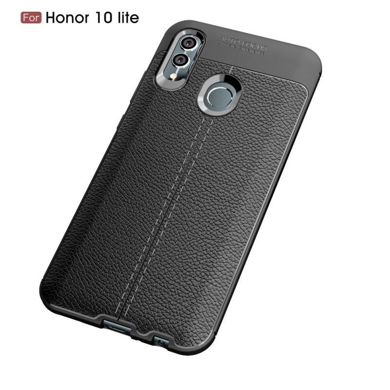 Honor 10 Lite Shell / Huawei P Smart 2019 Μαύρο Double Line Leather Leather Effect