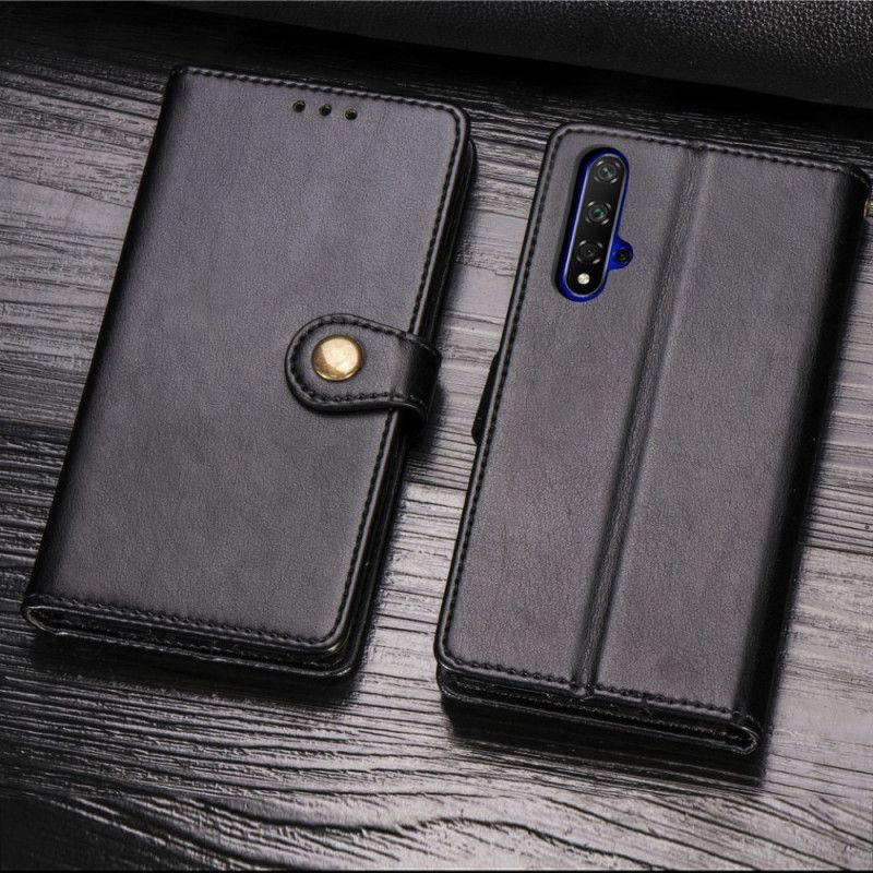 Honor 20 Cover / Huawei Nova 5T Μαύρο Faux Leather Και Vintage Κούμπωμα