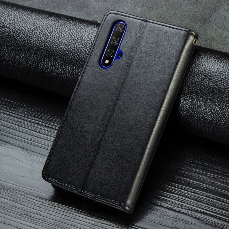 Honor 20 Cover / Huawei Nova 5T Μαύρο Faux Leather Και Vintage Κούμπωμα