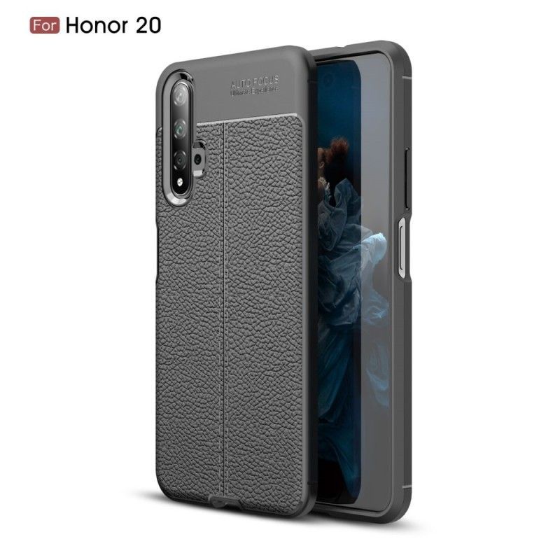 Honor 20 Shell / Huawei Nova 5T Μαύρο Εφέ Δέρματος Λίτσι Διπλής Γραμμής