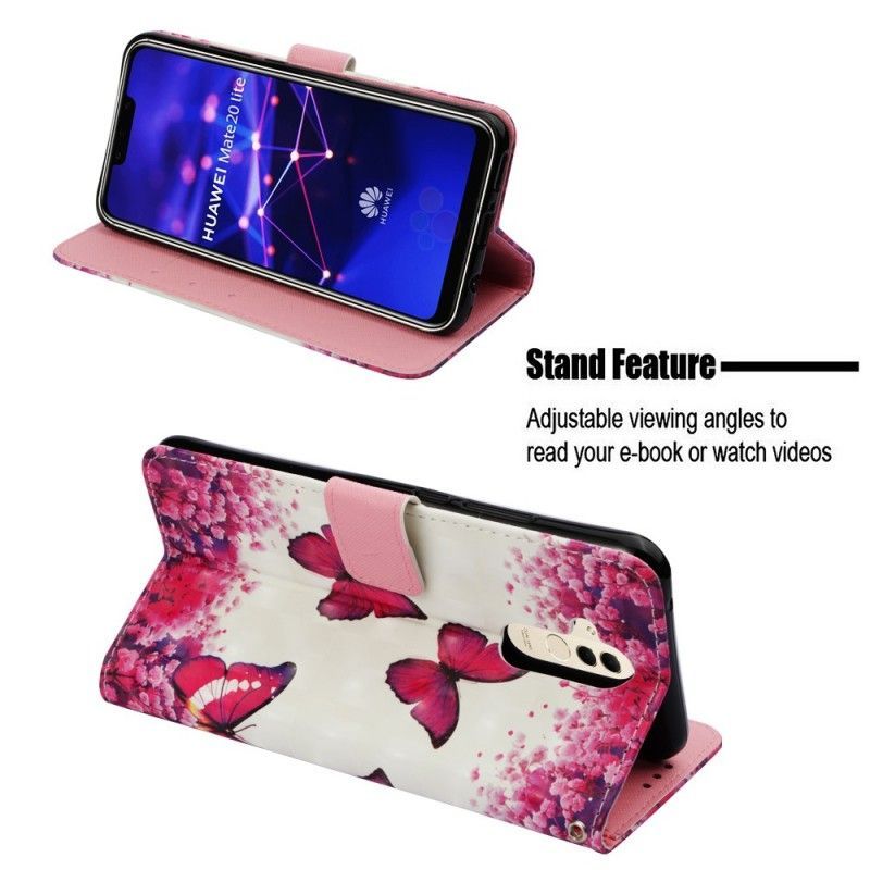 Κάλυμμα Folio Huawei Mate 20 Lite Θήκες Κινητών 3D Κόκκινες Πεταλούδες