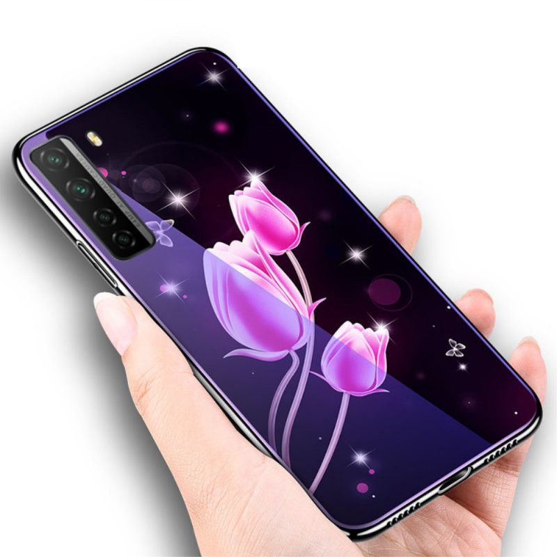 Κάλυμμα Για Huawei P40 Lite 5G Ματζέντα Tempered Glass Και Floral Σιλικόνη