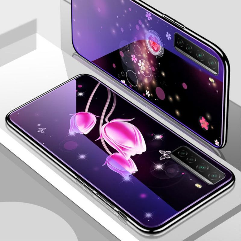 Κάλυμμα Για Huawei P40 Lite 5G Ματζέντα Tempered Glass Και Floral Σιλικόνη