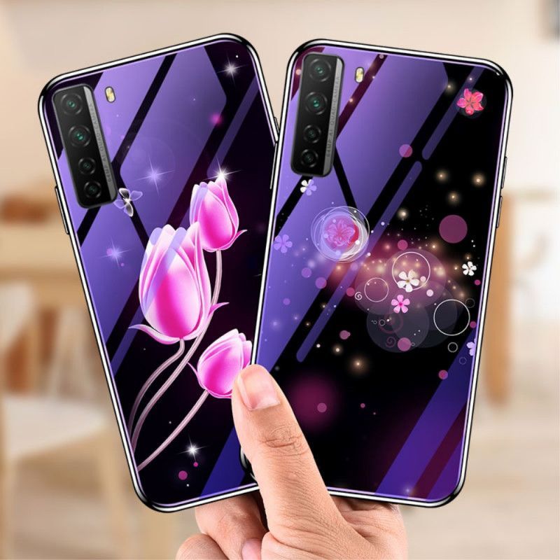 Κάλυμμα Για Huawei P40 Lite 5G Ματζέντα Tempered Glass Και Floral Σιλικόνη