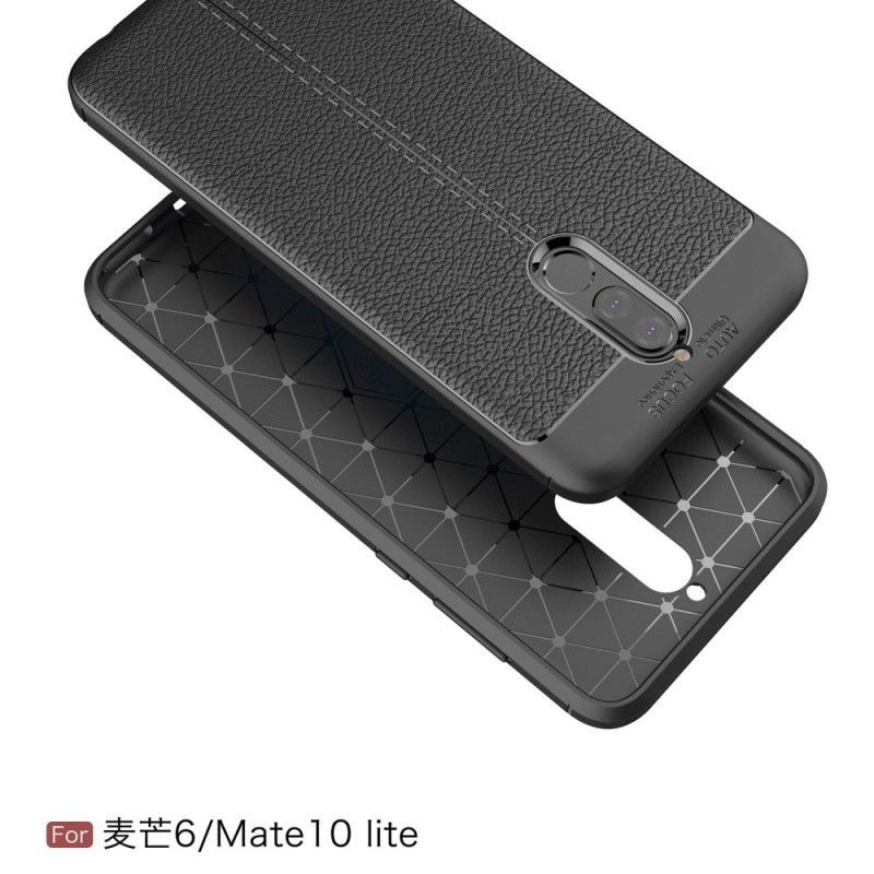 Κάλυμμα Huawei Mate 10 Lite Μαύρο Εφέ Από Δέρμα Λίτσι Διπλής Γραμμής