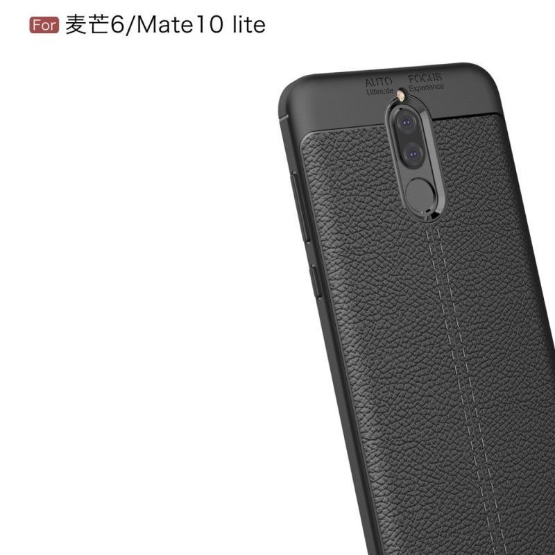 Κάλυμμα Huawei Mate 10 Lite Μαύρο Εφέ Από Δέρμα Λίτσι Διπλής Γραμμής