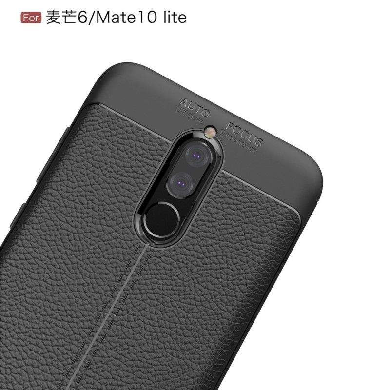 Κάλυμμα Huawei Mate 10 Lite Μαύρο Εφέ Από Δέρμα Λίτσι Διπλής Γραμμής